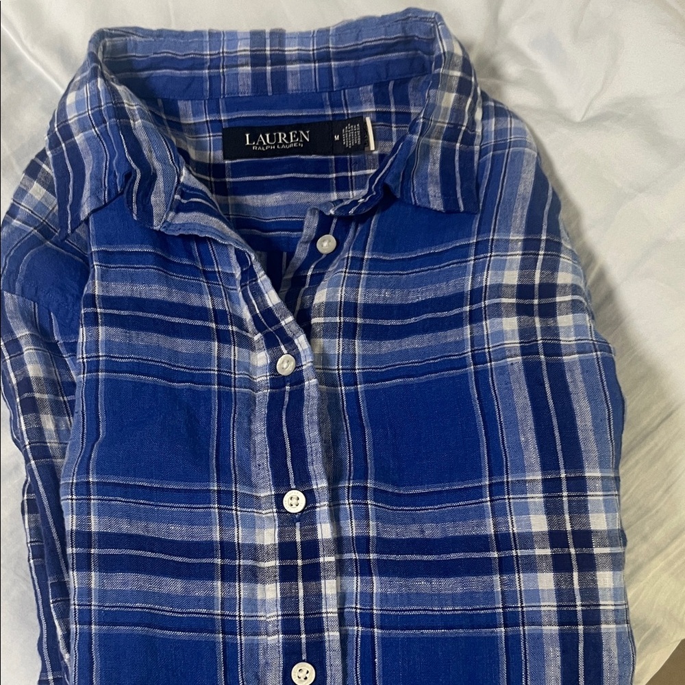Ralph Lauren Women's Blue and White Plaid Shirt - Picture 2 of 4